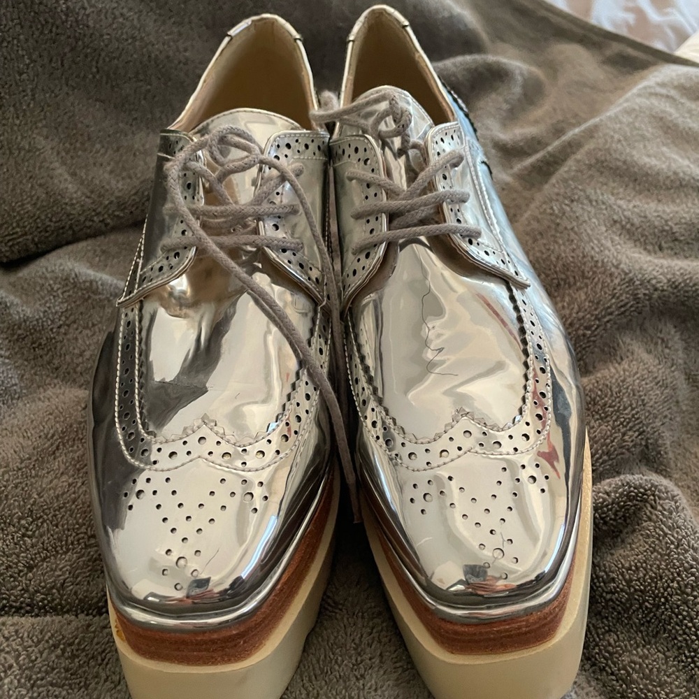 Wedged Silver Brogue Shoes